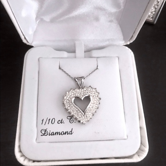 1 Carat T.W. Diamond Silver Heart Pendant Necklace